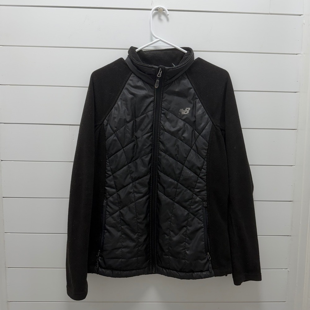 New Balance Men's Large Black Quilted Fleece Hybrid Jacket Full Zip